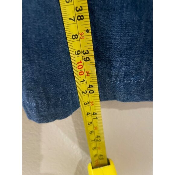 GO SOFTLY PATIO COTTON DENIM DRESS WOMENS LARGE FLORAL EMBROIDED SIZE S POCKETS - Picture 7 of 9